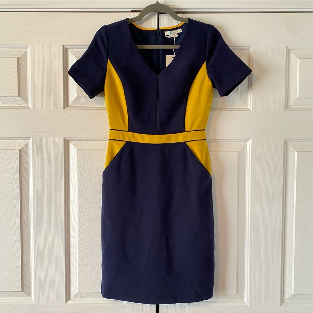 NWT Boden Navy and Yellow Short Sleeve Colorblock Shift, 2